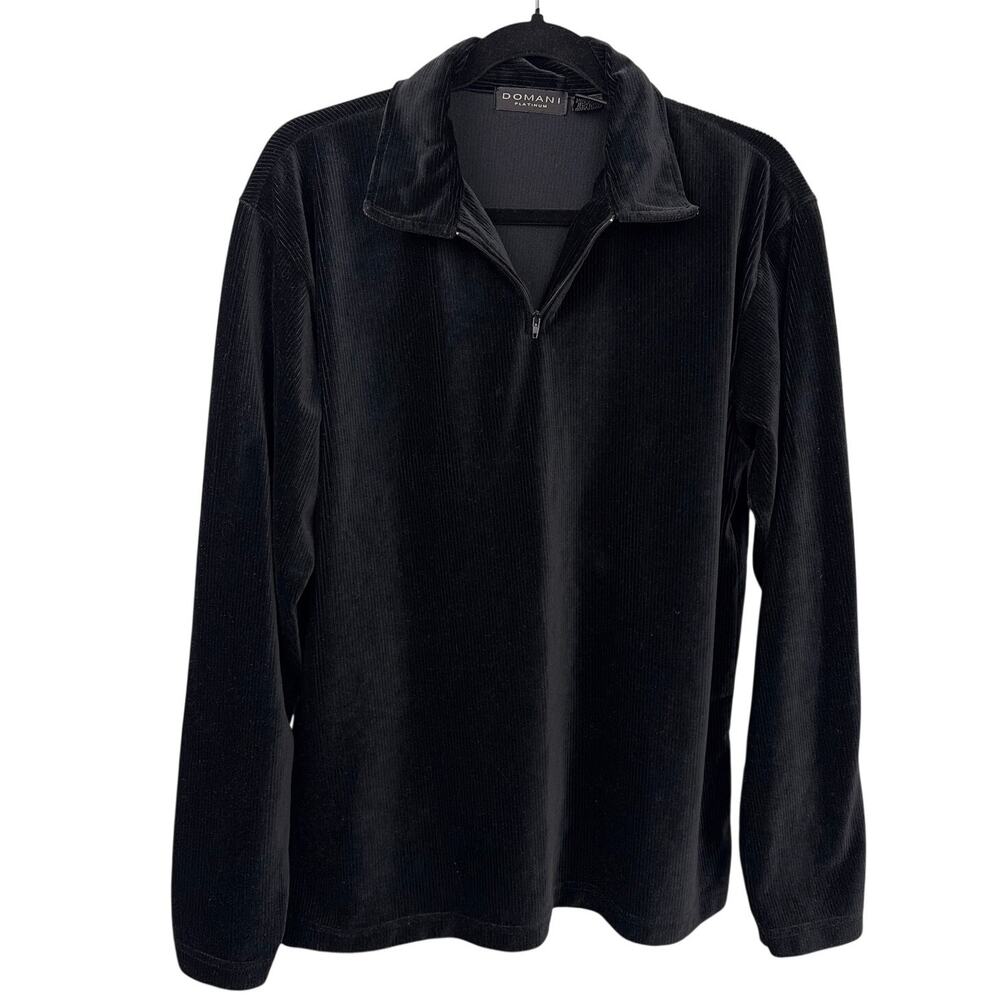 Domani Platinum Retro 90s Casual Grandpacore Relaxed Ribbed 1/4 Zip Pullover M